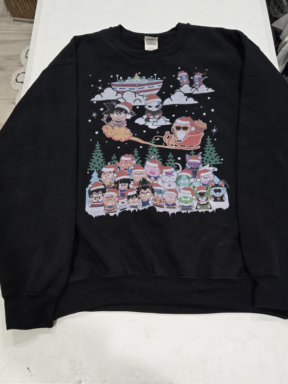 Gildan Black Crewneck Sweatshirt with Dragonball Z Cartoon Holiday Print